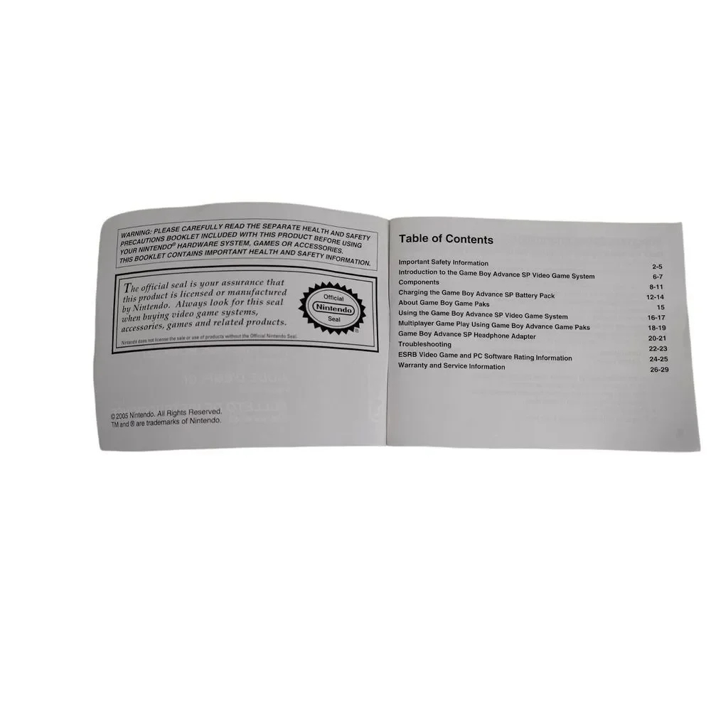 Nintendo Game Boy Advance SP Console System Instruction Manual Only